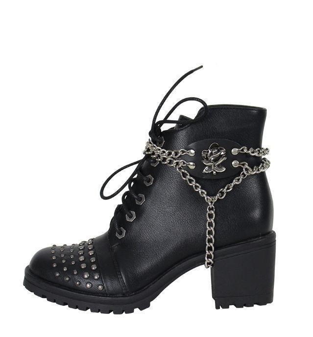Pair of Women's Biker Boot Chains - Chrome Rose - BCN102-DL