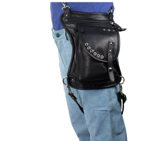 Leather Thigh Bag - Gun Pocket - Black - Studs - Motorcycle - AC1029-11-DL