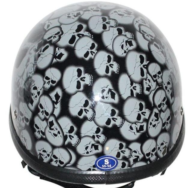 Novelty Motorcycle Helmet - Gray Skull Boneyard - Shorty - H6401-GREY-DL