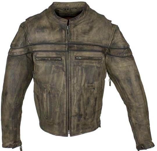 Men's Leather Motorcycle Jacket With Concealed Carry Pockets - Distressed Brown - MJ796-12-DL