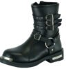 Leather Motorcycle Boots - Women's - Black - Side Zippers - DS9767-DS