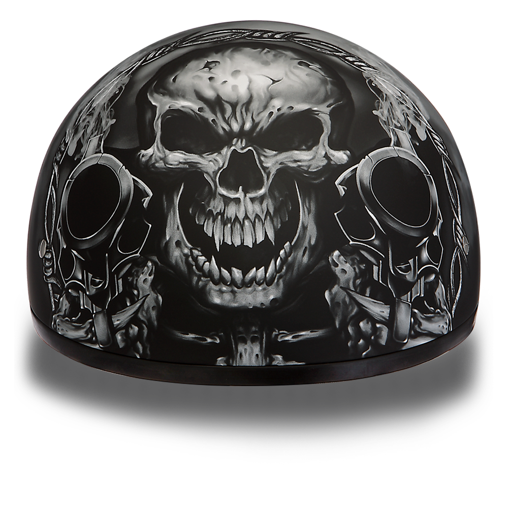 DOT Motorcycle Helmet - Skull - Smoking Guns - Shorty - D6-G-DH