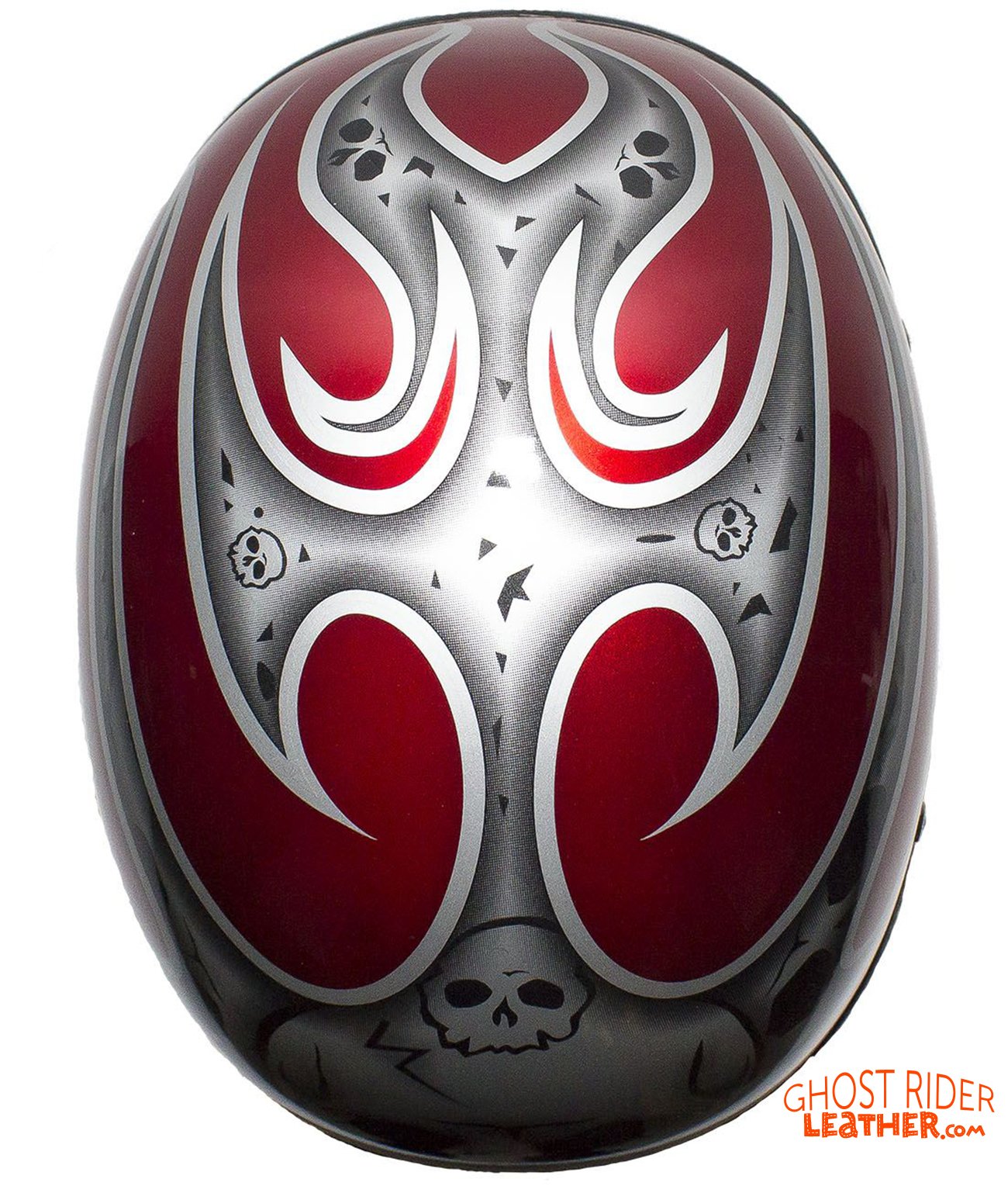 Novelty Motorcycle Helmet - Silver Skulls - Burgundy Flames - H401-D4-BURG-1-DL Novelty Motorcycle Helmet - Silver Skulls - Burgundy Flames - H401-D4-BURG-1-DL