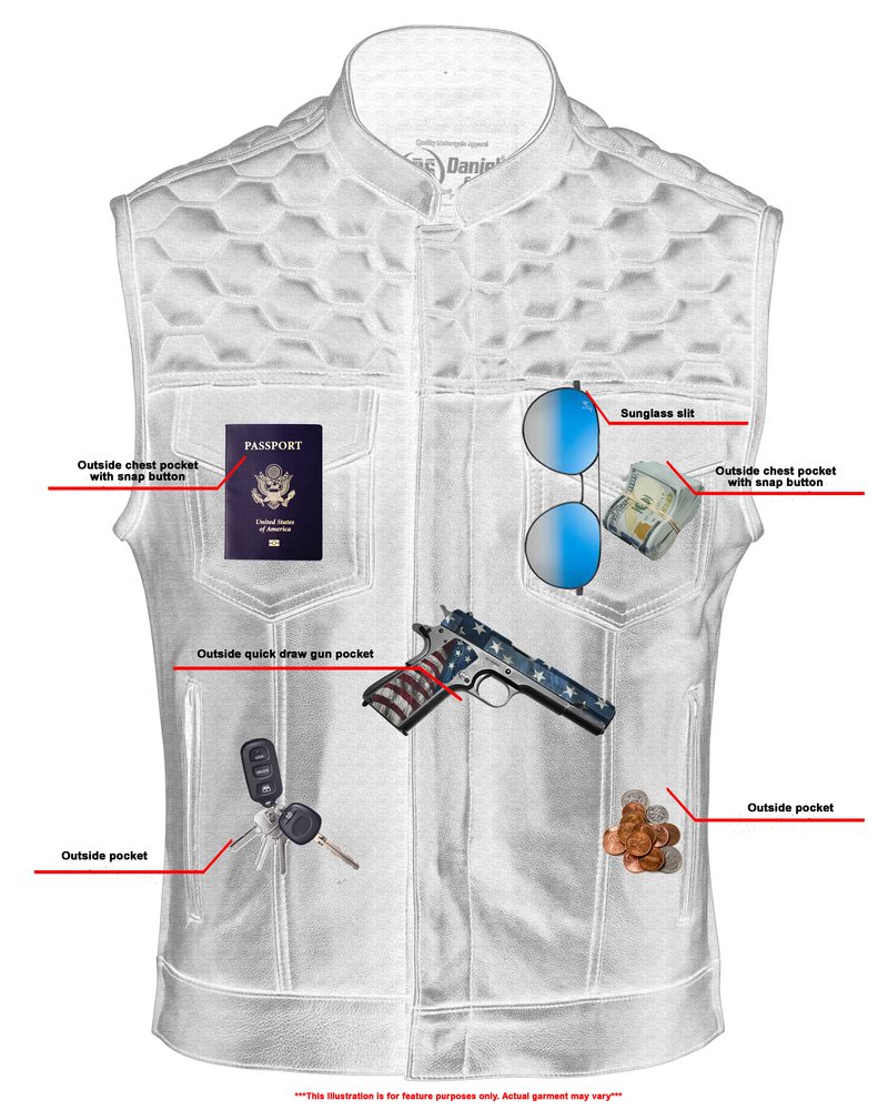 Leather Motorcycle Vest - Men's - Up To Size 8XL - Diamond Quilting - Big and Tall - DS198-DS