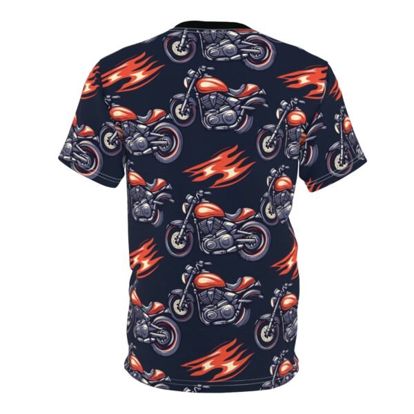 Motorcycle and Flames - Red White on Black - Unisex Cut & Sew Tee (AOP)