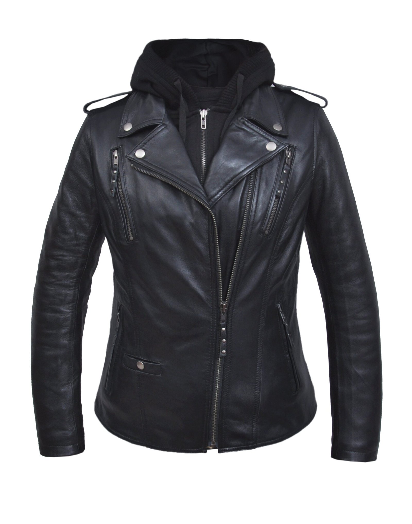 UNIK Ladies 3-in-1 Premium Lambskin Leather Jacket With Removable Hoodie - 6841-00-UN