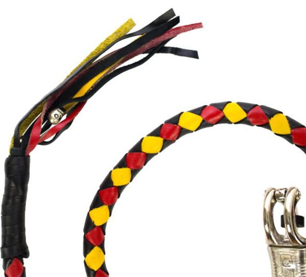 Get Back Whip - Black Yellow and Red Leather - 50" Long - Motorcycle Accessories - GBW19-11L-DL