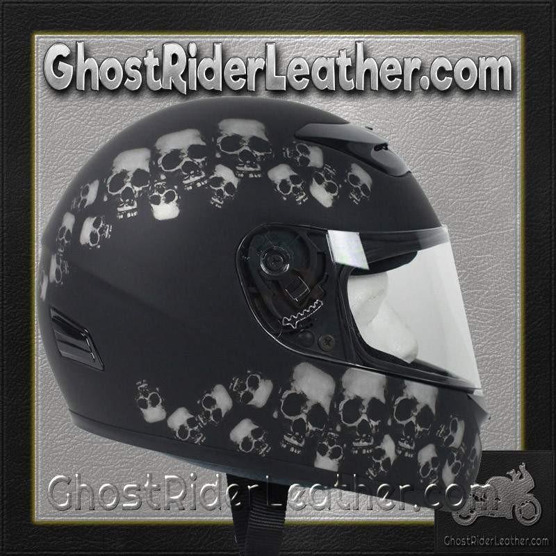 DOT Motorcycle Helmet - Flat Black - Skull Pile - Full Face - RZ80SP-HI
