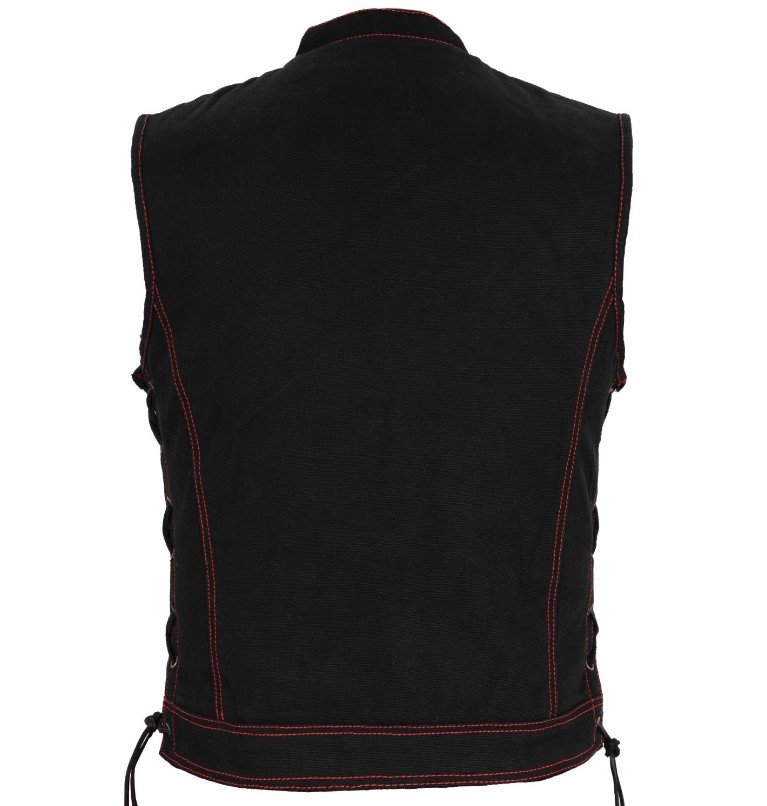 Denim Motorcycle Vest - Men's - Red Stitching - MV97320-ZIP-RTRL-BD-DL