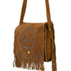 Brown Suede Leather Purse - Peace Sign - Fringe - Handbag - AC2050-DL