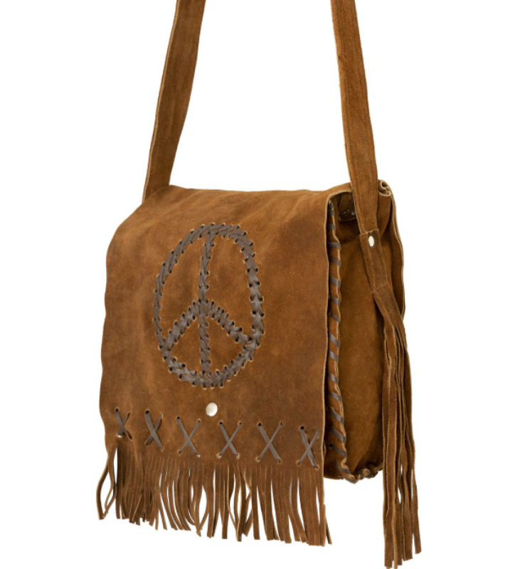 Brown Suede Leather Purse - Peace Sign - Fringe - Handbag - AC2050-DL