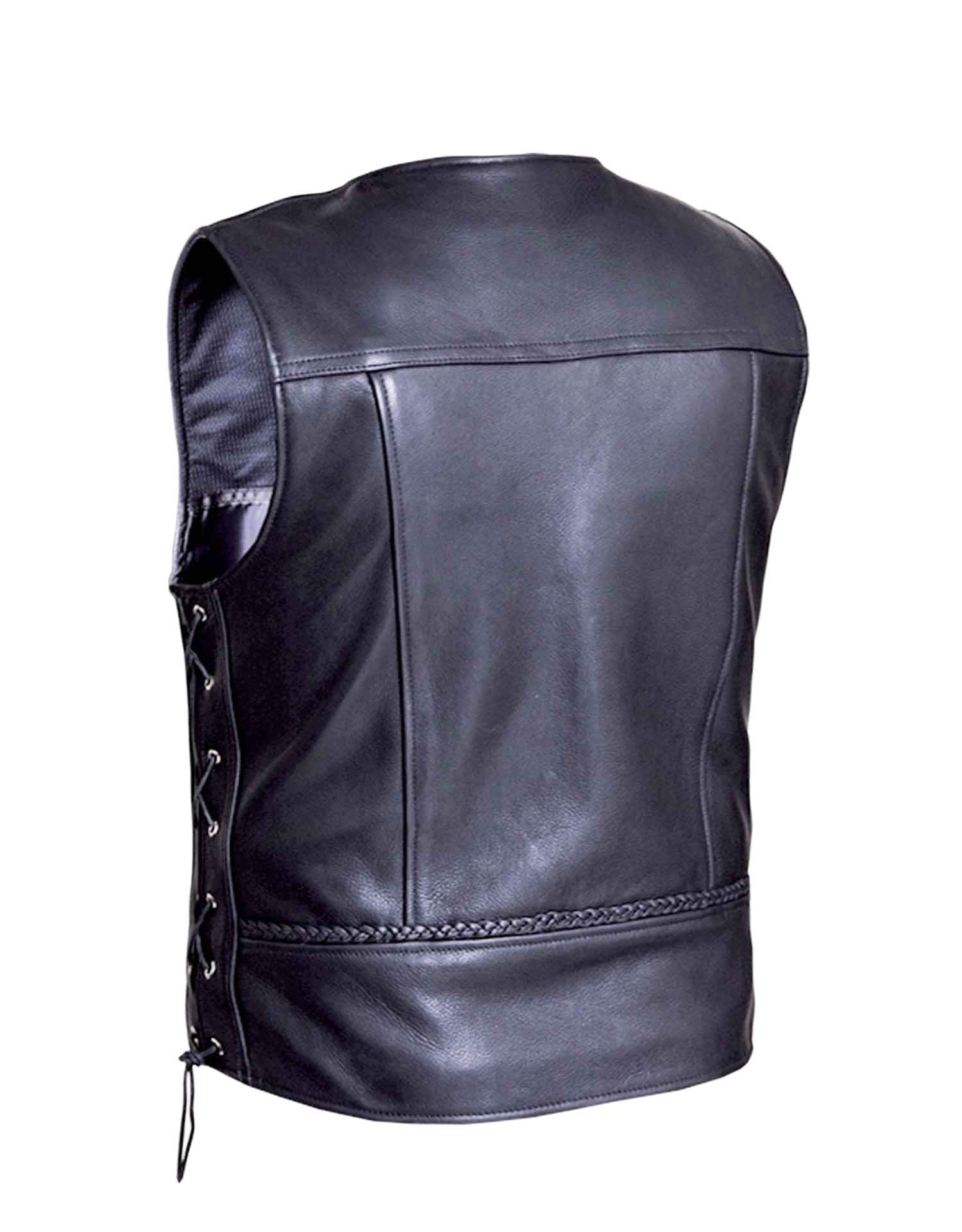 Leather Motorcycle Vest - Men's - Up To 7XL - Ultra - Braid - 319-00-UN