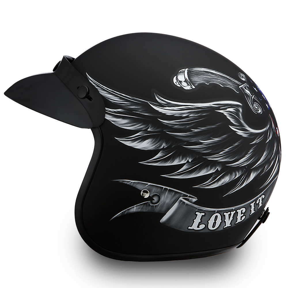 DOT Motorcycle Helmet - Skull - Love It Leave It - Open Face - 3/4 - DC6-L-DH