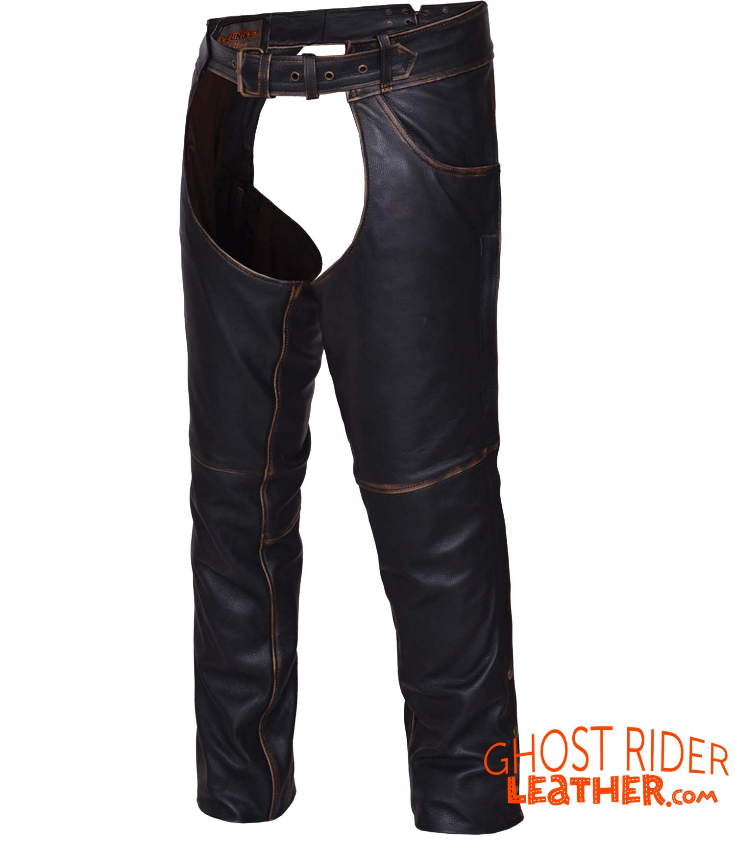 Leather Chaps - Unisex - Black Rub Off - Motorcycle - 720-RUB-UN Size Chart