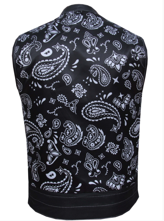 Leather Motorcycle Vest - Men's - Black Paisley Liner - Big Sizes - 4X 5X 6X 7X 8X - 6665-00-UN