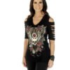 Women's Cold Shoulder Devilish Shirt - Sliced Sleeves - 7223BLK-DS