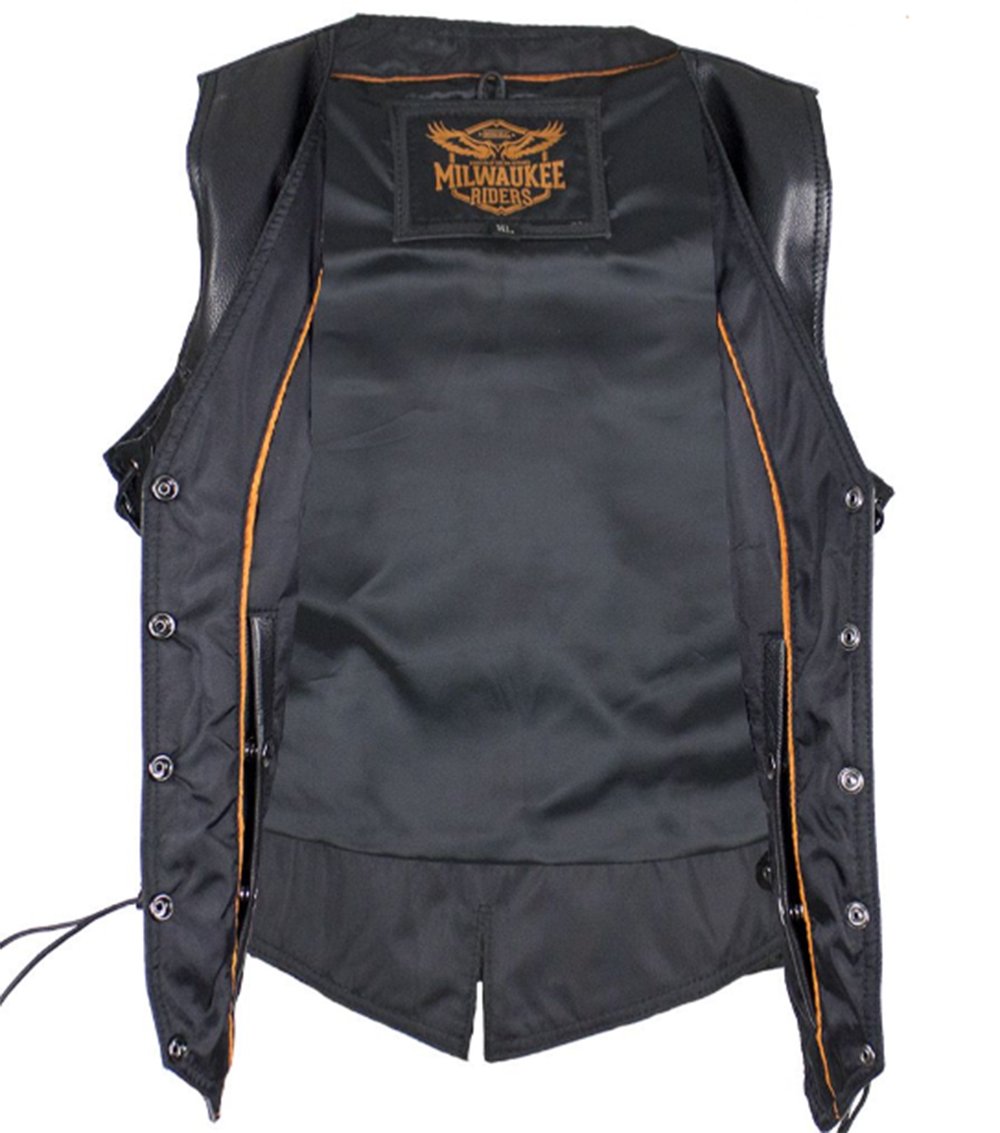 Leather Motorcycle Vest - Women's - Black - Longer - LV221-LONG-DL