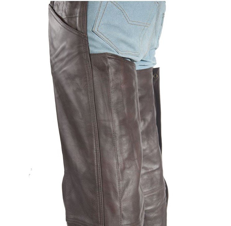 Leather Chaps - Thigh Stretch - Brown - Up To 9XL - Men or Women - C332-BROWN-DL