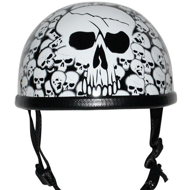 Novelty Motorcycle Helmet - White Skull Boneyard - Shorty - H6401-WHITE-DL Novelty Motorcycle Helmet - White Skull Boneyard - Shorty - H6401-WHITE-DL