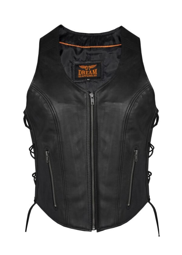 Leather Vest - Women's - Concealed Gun Pockets - Zipper - LV8545-88-DL