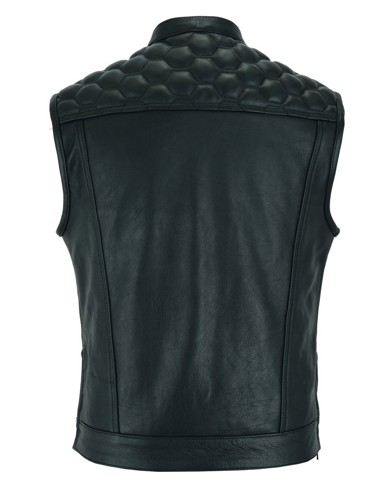 Leather Motorcycle Vest - Men's - Up To Size 8XL - Diamond Quilting - Big and Tall - DS198-DS