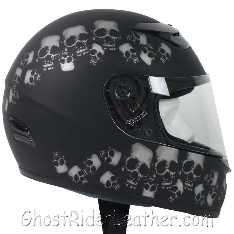 DOT Motorcycle Helmet - Flat Black - Skull Pile - Full Face - RZ80SP-HI