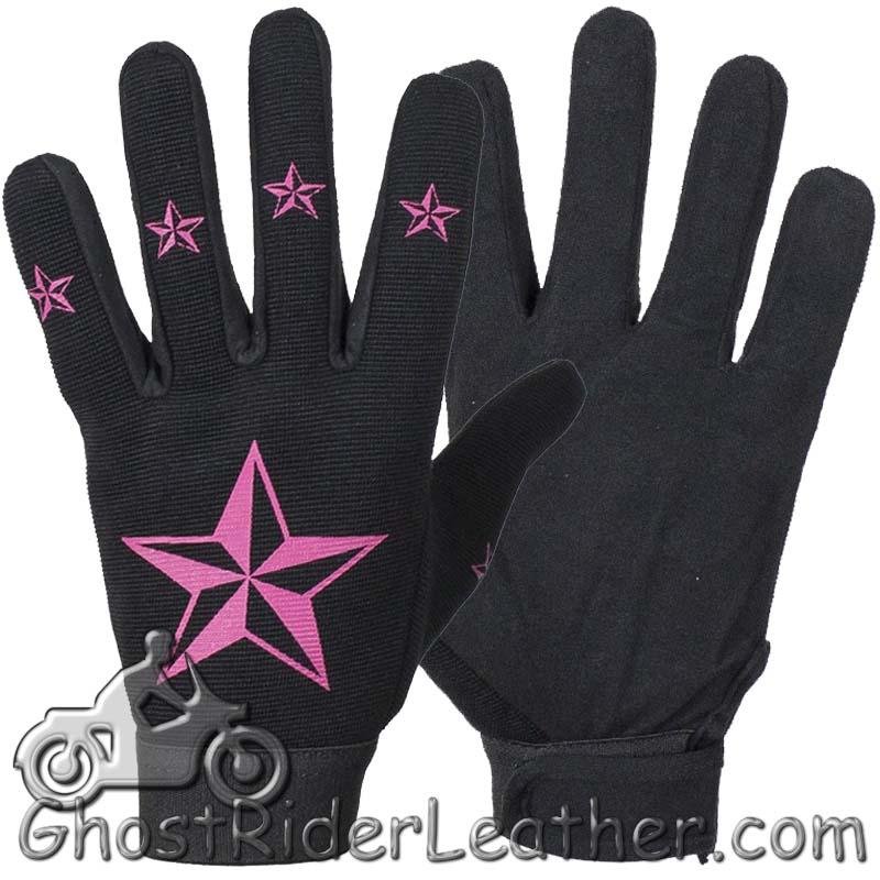 Ladies Mechanics Gloves With Pink Stars - SKU GLZ87-DL