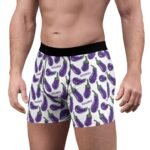 Doodle Eggplant Emoji - Purple Green on White - Text Schwing - Men's Boxer Briefs