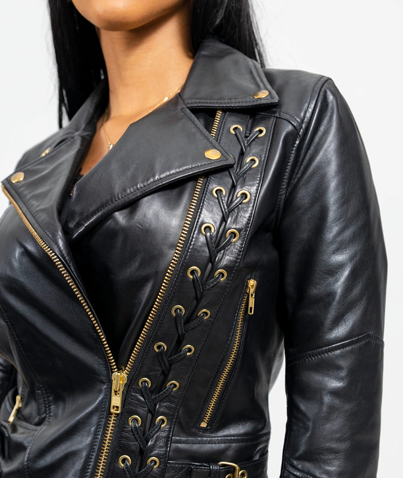 Leather Motorcycle Jacket - Women's - Lace Design - Gisele - WBL1726-FM