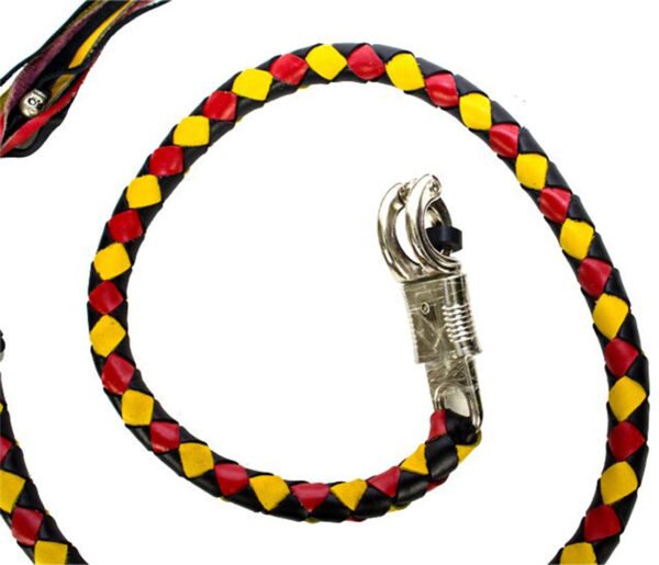 Get Back Whip - Black Yellow and Red Leather - 50" Long - Motorcycle Accessories - GBW19-11L-DL