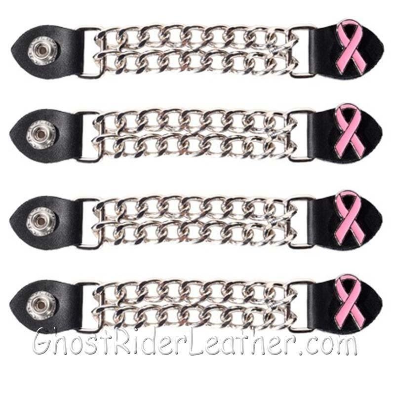 Set of Four Pink Ribbon Cancer Awareness Vest Extenders with Chrome Chain - AC1101-DL