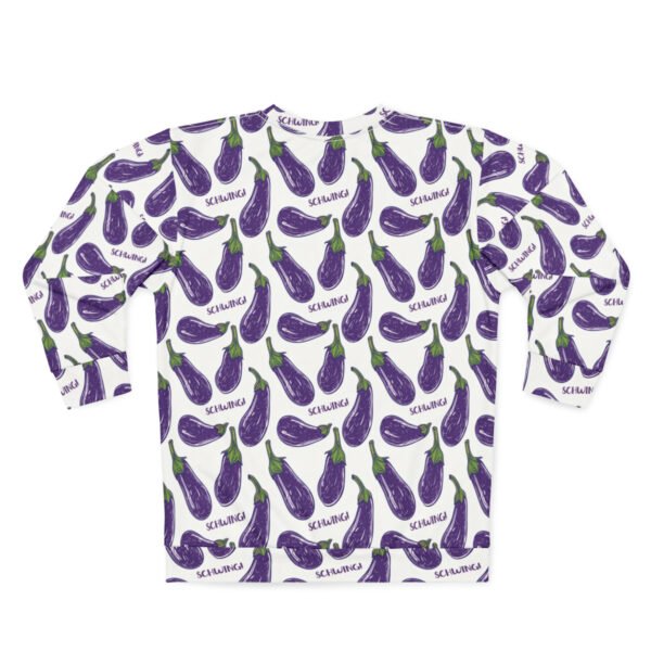 Doodle Eggplant Emoji - Text Schwing - Purple Green on White - Unisex Sweatshirt