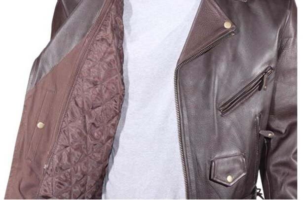 Embossed Eagle Retro Brown Motorcycle Jacket with Side Laces and Live To Ride - SKU MJ703-09-DL