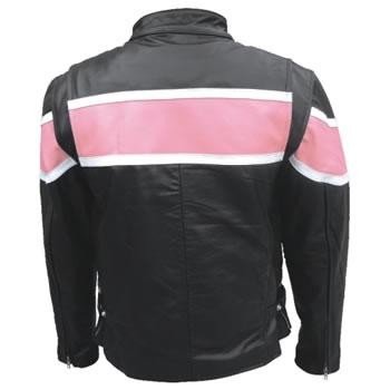 Ladies Racer Biker Leather Jacket With Pink Stripe - SKU AL2173-AL