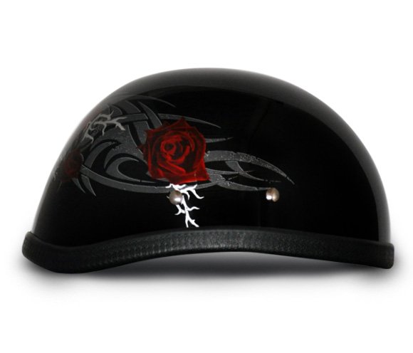 Novelty Motorcycle Helmet - Tribal Red Rose - Eagle Shorty - 6002SFR-DH