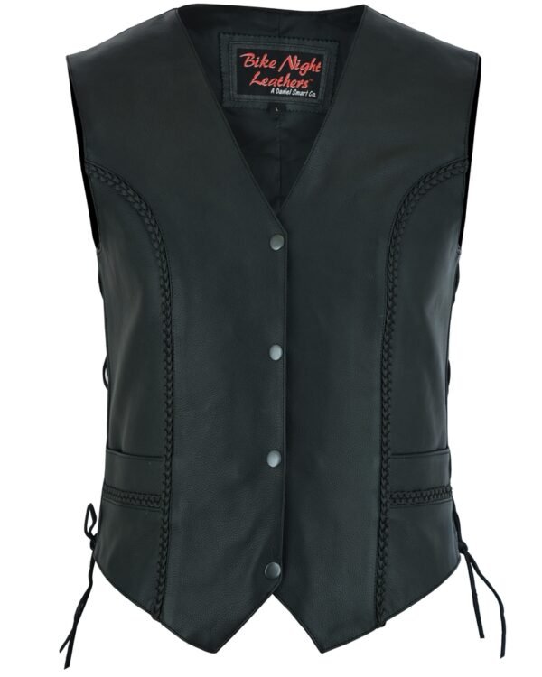 Leather Vest - Women's - Braid Design - Side Laces - Gun Pockets - DS219-DS