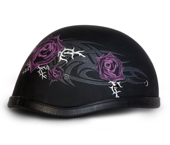 Novelty Motorcycle Helmet - Tribal Purple Rose - Eagle Shorty - 6002SPR-DH