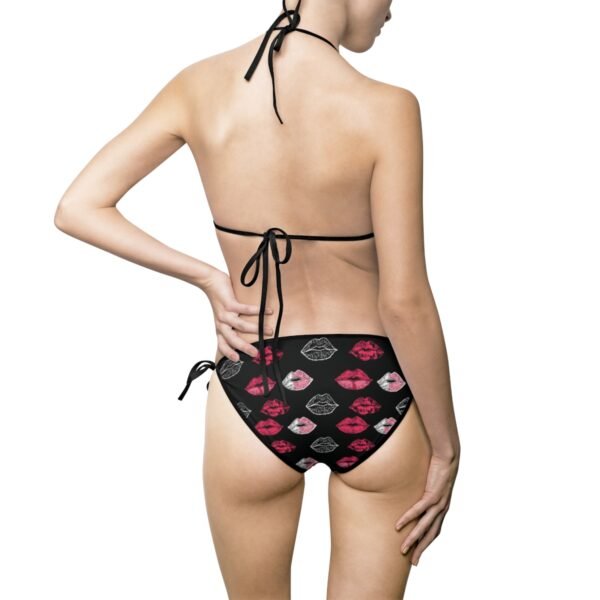 Doodle Lips Pattern - Reds Pinks White on Black - Women's Bikini Swimsuit