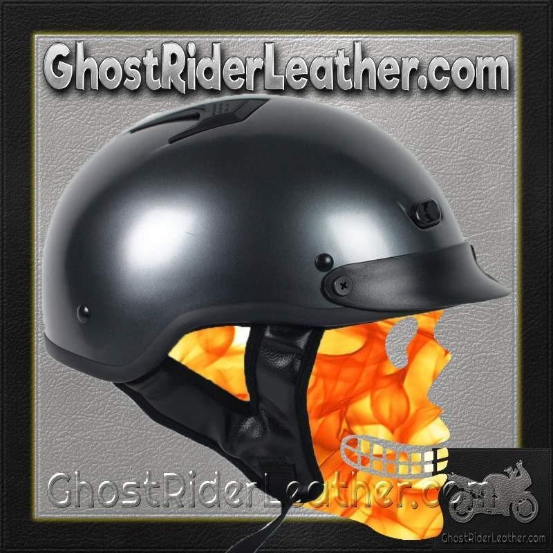 DOT Motorcycle Helmet - Gun Metal - Shorty - Half - Visor - 1GM-HI