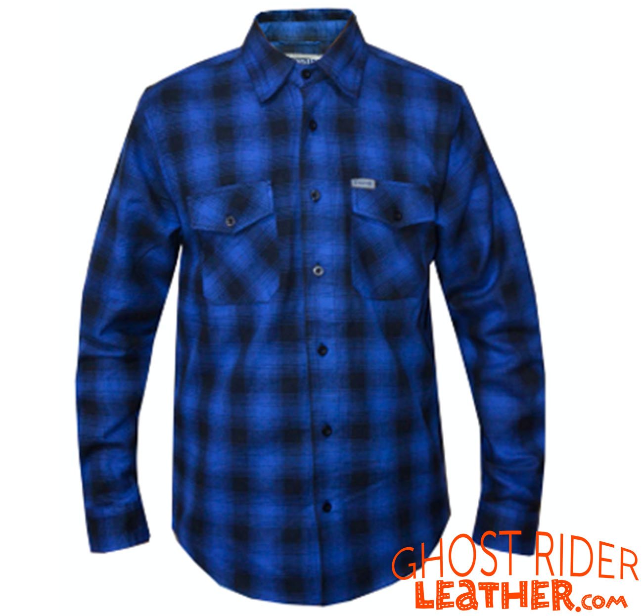 Flannel Motorcycle Shirt - Men's - Black and Blue Plaid - Armor - Up To Size 5XL -TW136-03-UN
