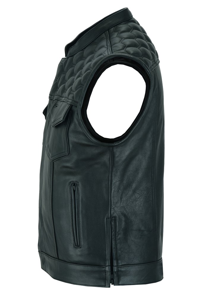 Leather Motorcycle Vest - Men's - Up To Size 8XL - Diamond Quilting - Big and Tall - DS198-DS