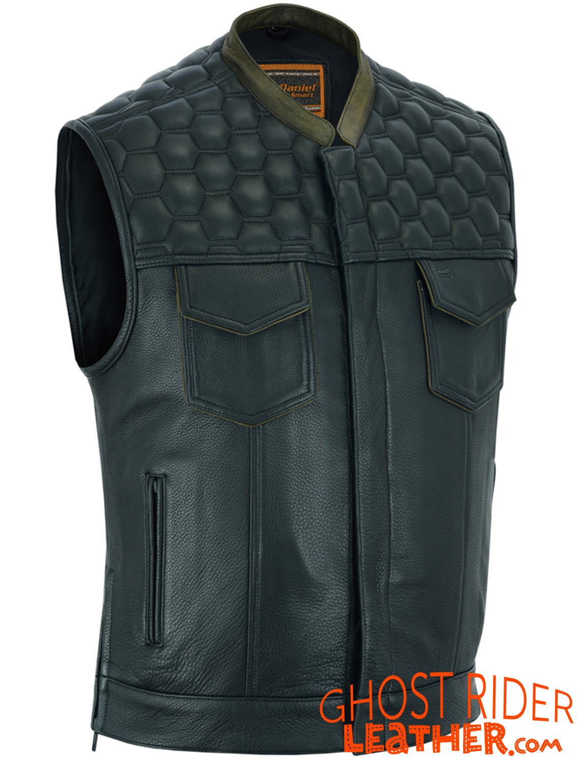 Leather Motorcycle Vest - Men's - Up To Size 8XL - Diamond Quilting - Big and Tall - DS199-DS Leather Motorcycle Vest - Men's - Up To Size 8XL - Diamond Quilting - Big and Tall - DS199-DS