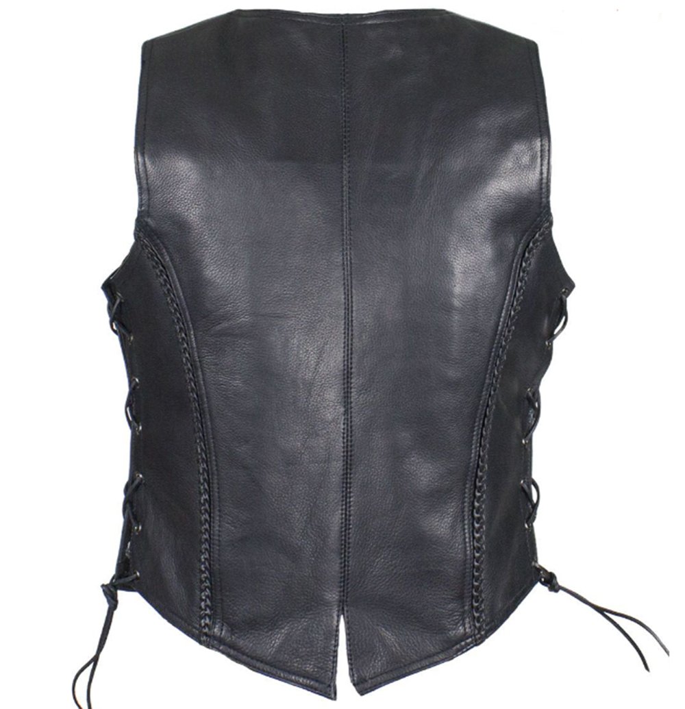 Leather Motorcycle Vest - Women's - Black - Longer - LV221-LONG-DL