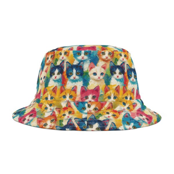 Colorful Oil Painting Kittens Pattern - Multi Colors on White - Biker Bucket Hat