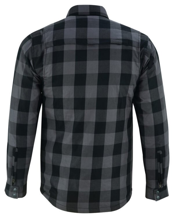 Flannel Motorcycle Shirt - Men's - Armor Pockets - Gun Pockets - Up To Size 6XL - Black Gray Plaid - DS4670-DS