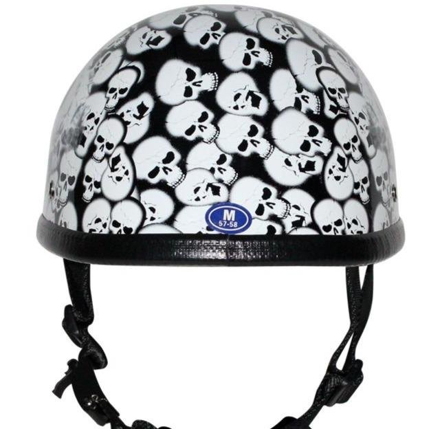Novelty Motorcycle Helmet - White Skull Boneyard - Shorty - H6401-WHITE-DL Novelty Motorcycle Helmet - White Skull Boneyard - Shorty - H6401-WHITE-DL