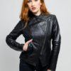 Leather Motorcycle Jacket - Women's - Violet Or Black - WBL1395-FM