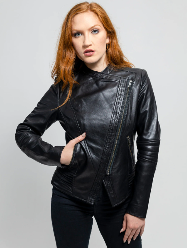 Leather Motorcycle Jacket - Women's - Violet Or Black - WBL1395-FM