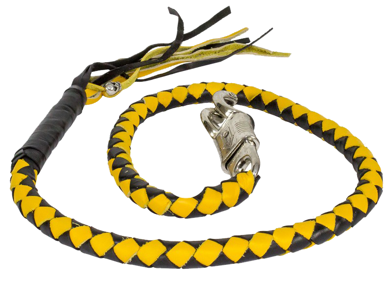 Get Back Whip in Black and Yellow Leather - 42 Inches - Motorcycle Accessories - GBW8-11-DL