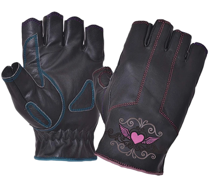 Ladies Fingerless Gloves With Pink Heart Embroidery - 8145-22-UN